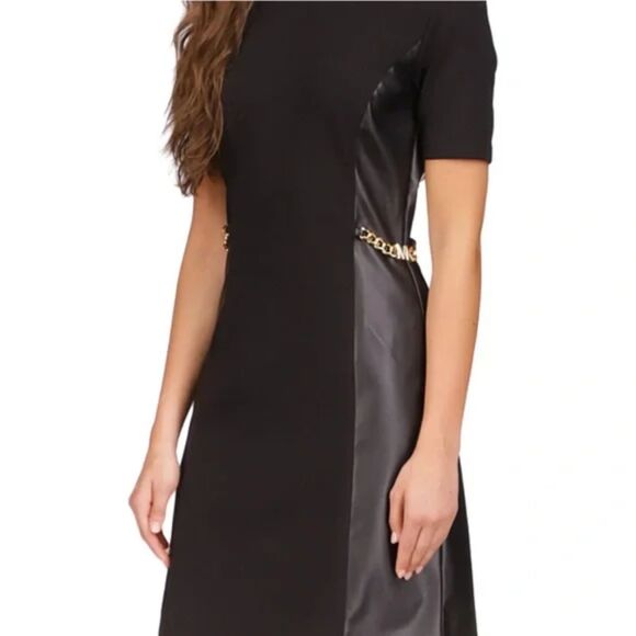 Michael Kors‎ Faux-Leather Gold Chain Dress, Black, Size Small NWT - Picture 2 of 3